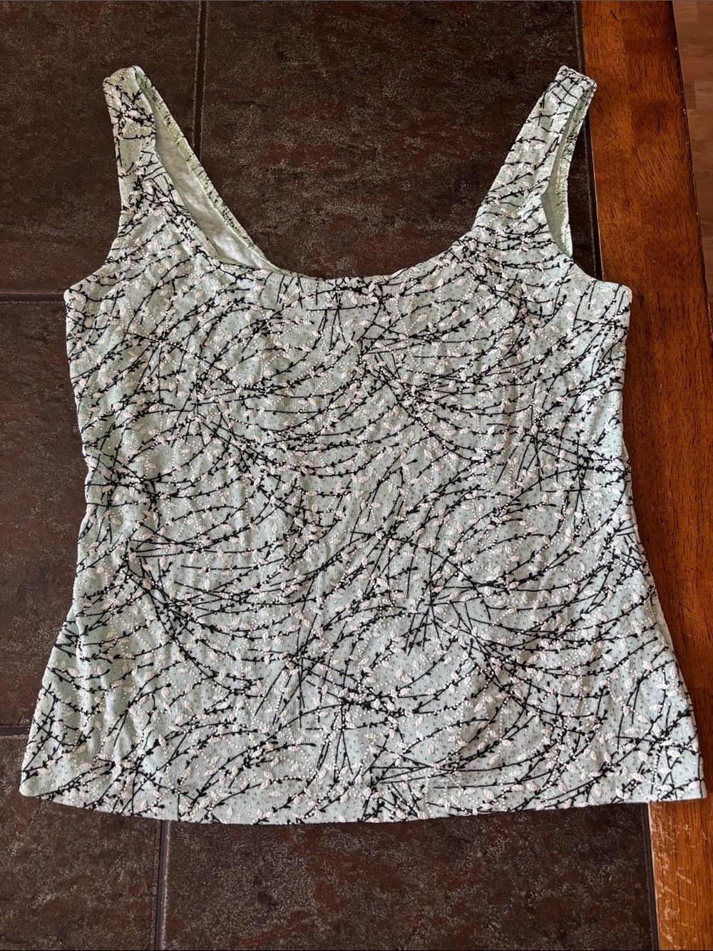 Alex Evenings Mint Green Floral-Print Scoop Tank Top